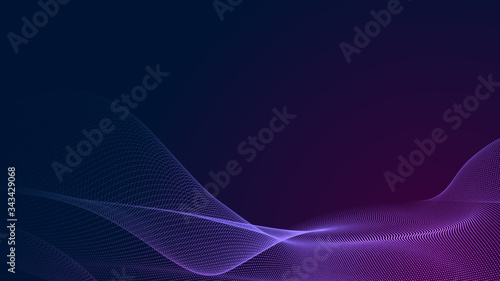 Dot blue purple wave line light gradient dark background. Abstract technology big data digital background. 3d rendering.