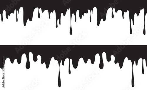 Current ink seamless pattern. Isolated dripping oil or black liquid, petrol vector background. Ink drip and blob paint, splatter and splash, splattered silhouette illustration