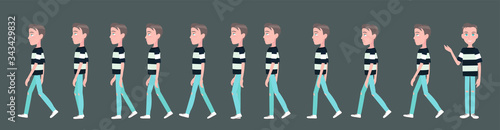Full cycle of gait animation of an attractive young man. The process of walking a male character. Sequences for motion design.