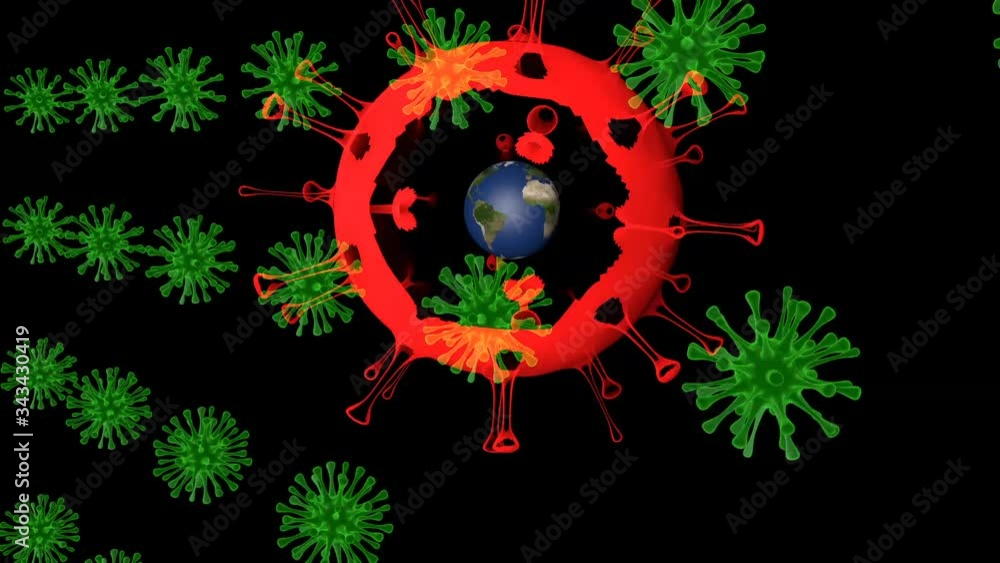 Big red virus rotating with absorbed earth inside. coronavirus spread around the world concept. abstract seamless loop animation. 3d rendering, transparent background, alpha channel, Big red virus rotating with absorbed earth inside. coronavirus spread around the world concept. abstract seamless loop animation. 3d rendering, transparent background, alpha channel,
