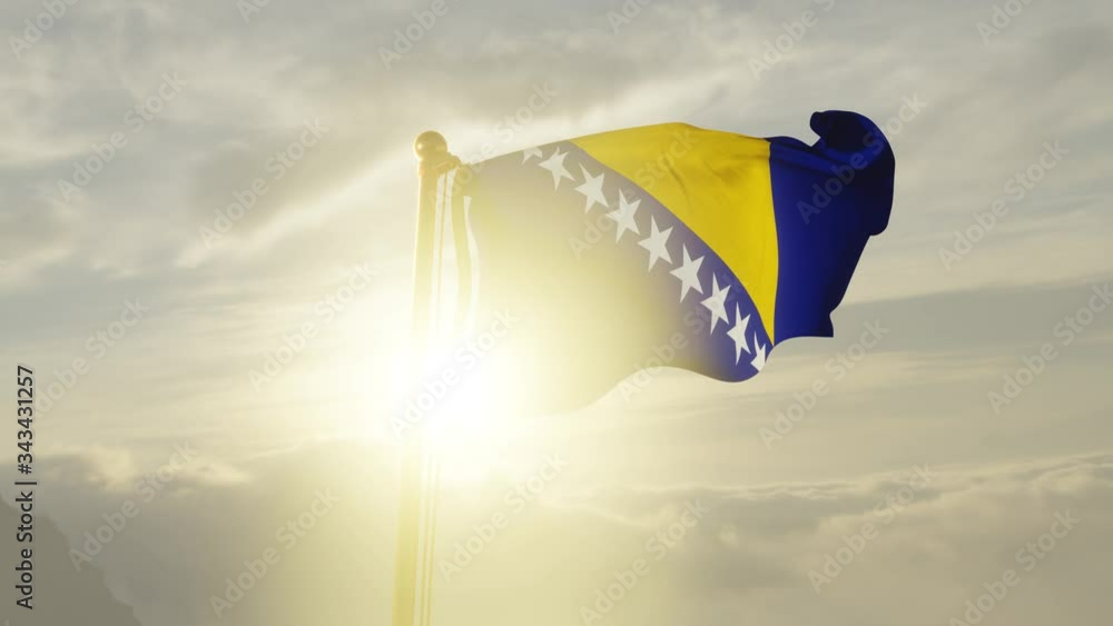 Flag of Bosnia and Herzegovina Waving in the wind, Sky and Sun ...