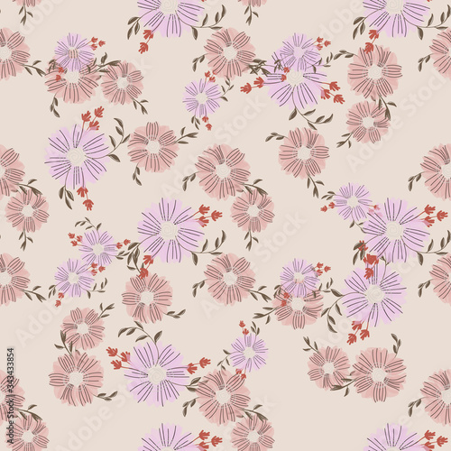 Seamless pattern with abstract flowers. Creative color floral surface design. Vector