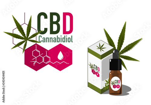 Vector design Health and medical concept icon or logo for  CBD cannabinoids products by cbd molecule  and cbd oil package