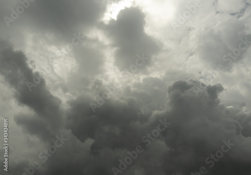 Cumulonimbus cloud formations on tropical sky , Nimbus moving , Abstract background from natural phenomenon and gray clouds hunk , Thailand