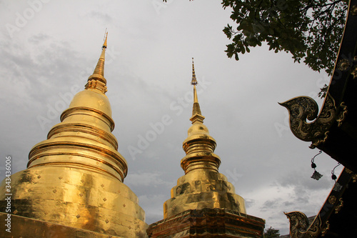 Golden stupas of Thai Buddhist temple in Chiang Mai photo