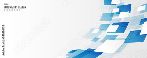 Abstract wide cover of blue and white distort square technology artwork graphic design background. illustration vector eps10