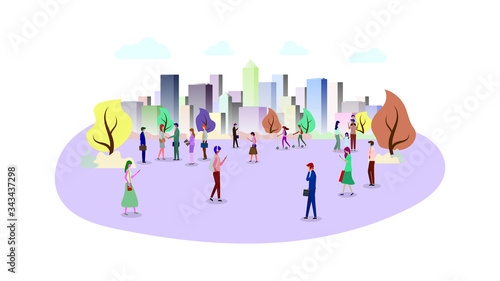  Group of people over the city. Business concept. Vector illustration.