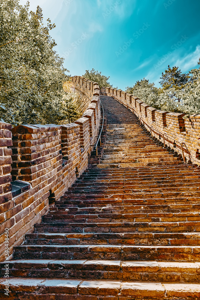 Fototapeta Stone staircase of Great Wall of China, section 
