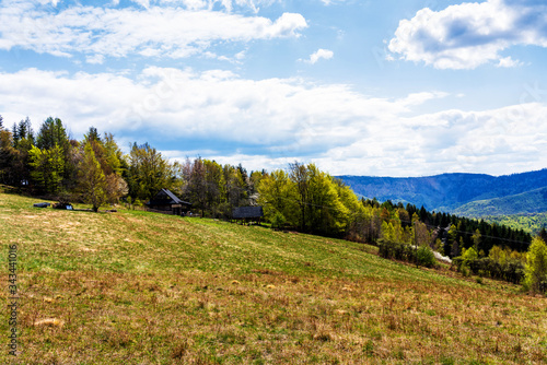 Fototapeta Naklejka Na Ścianę i Meble -  A traditional wooden house in Beskid Maly mountains, part of Carpathian mountain range. Poland
