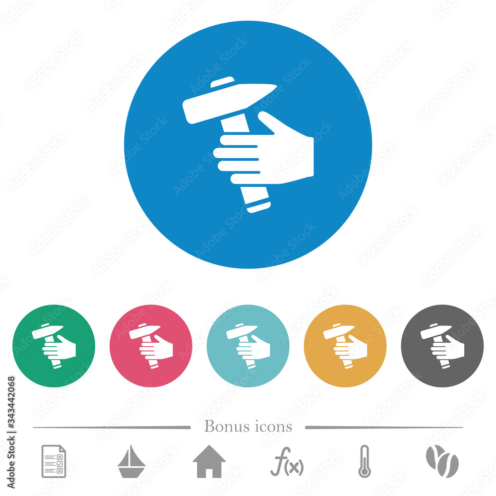 Hammer in hand flat round icons Hammer in hand flat round icons