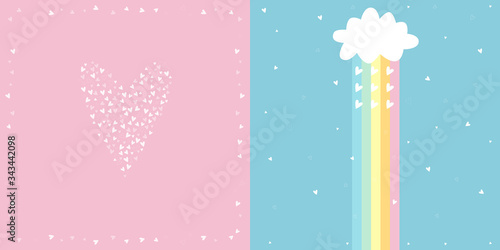 Little hearts, rainbows and clouds. Vector graphics.
