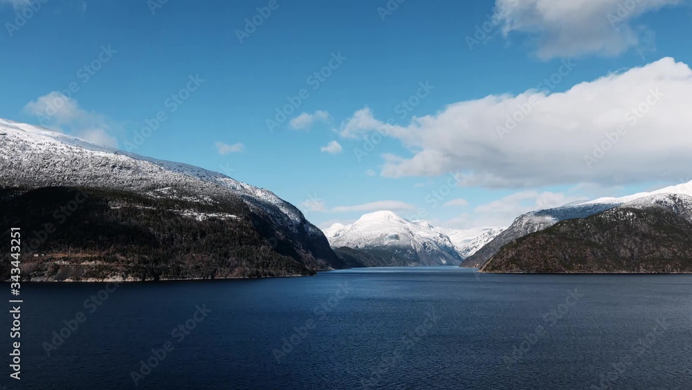 Several mountain islands on the water. Fjords, Norway
