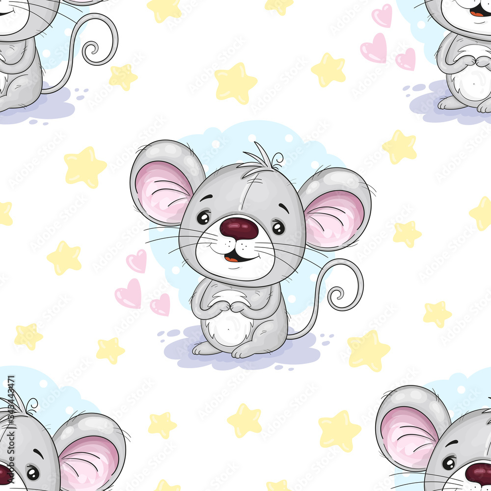Cute seamless pattern with funny mouse. Cute Cartoon mouse. Hand drawn vector illustration with mouse cute print Cute seamless pattern with funny mouse. Cute Cartoon mouse. Hand drawn vector illustration with mouse cute print
