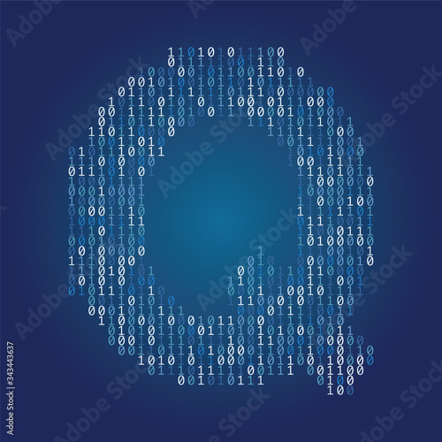 Letter Q font made from binary code digits on a dark blue background