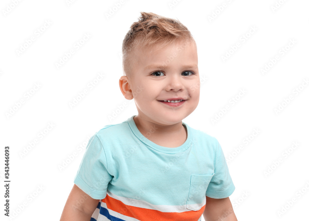 Cute little boy posing on white background Cute little boy posing on white background