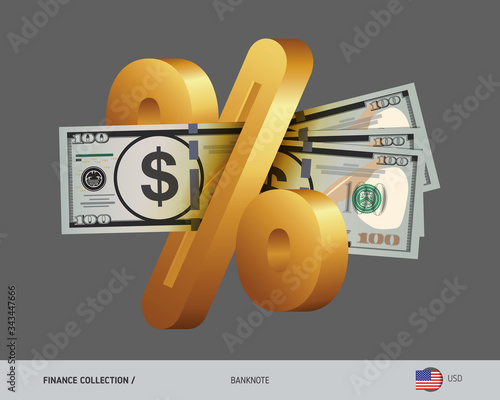 Money transferred to a credit institution in order to receive income in the form of interest. 100 US Dollar. Flat style vector illustration.