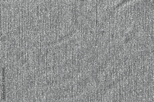 Grunge texture of crumpled fabric. Monochrome background of rough canvas with folds, stripes, noise and grain. Overlay template. Vector illustration
