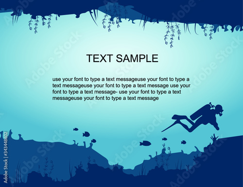 blank certificate form for diver. diver swimming underwater. horizontal letter format.