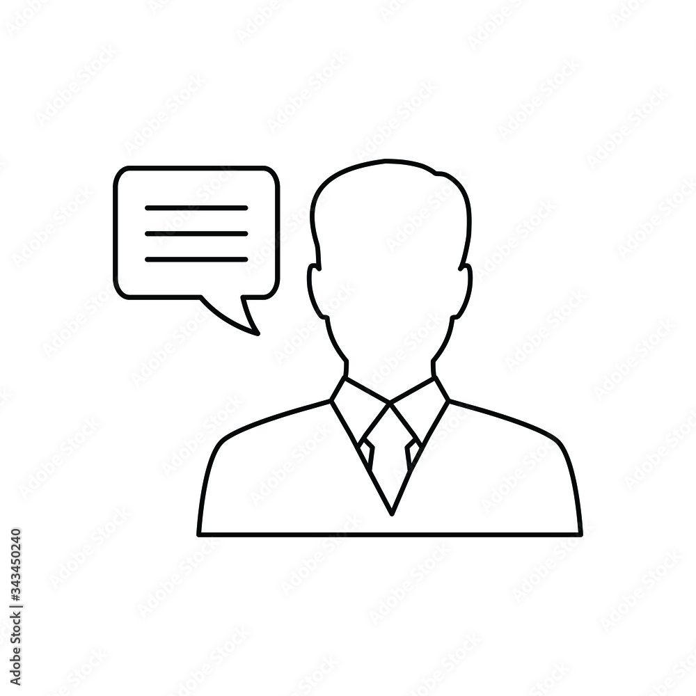Businessman icon. man silhouette. Businessman in suit with chat icon Businessman icon. man silhouette. Businessman in suit with chat icon