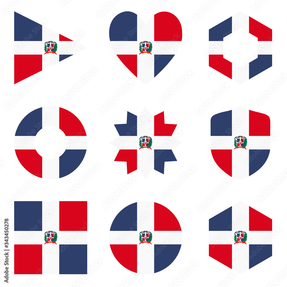 Set of nine form Dominican Republic. Vector icons. National flag of the Set of nine form Dominican Republic. Vector icons. National flag of the