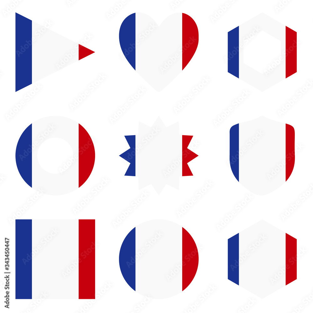 Fototapeta premium Set of nine form France. Vector icons. National flag of the