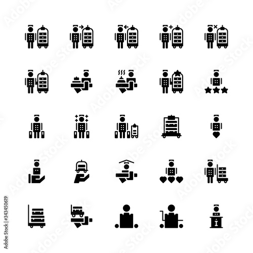 Set of Porter, Receptionist, Helping glyph style icon - vector