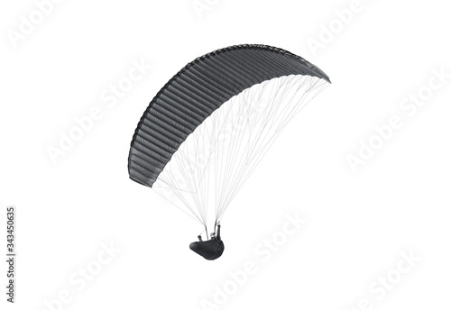 Blank black paraglider with person in harness mockup, bottom view photo