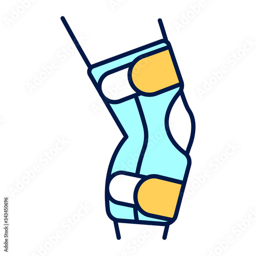 Human knee orthosis medical equipment line color icon. Orthopedic leg joint bandage. Isolated vector element. 