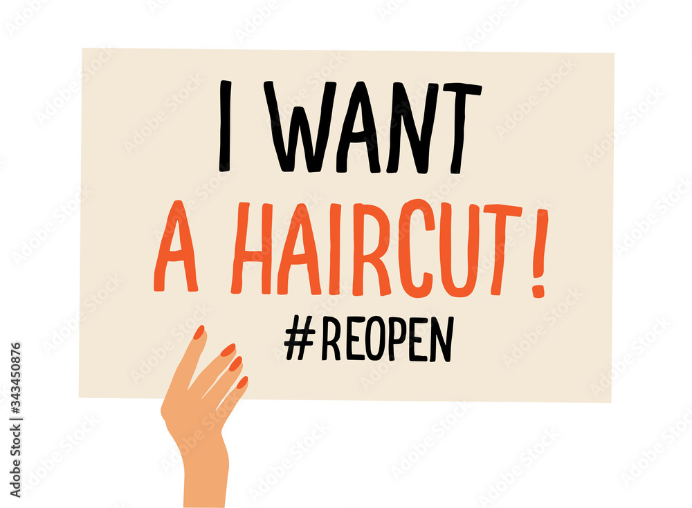 Hand with protest poster illustration against covid 19. End the lockdown during corona virus