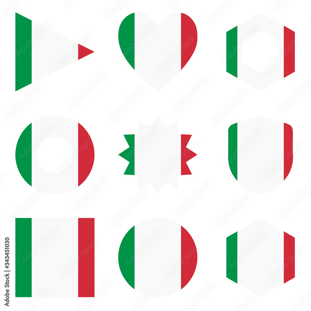 Set of nine form Italy. Vector icons. National flag of the Set of nine form Italy. Vector icons. National flag of the