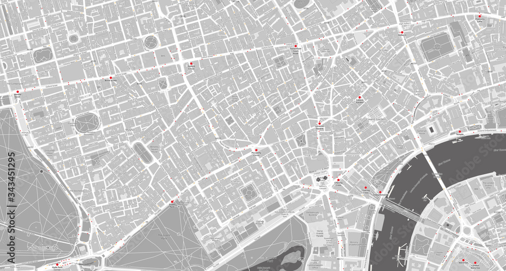 Fototapeta premium Detailed map of Mayfair, Soho, Holborn – London UK