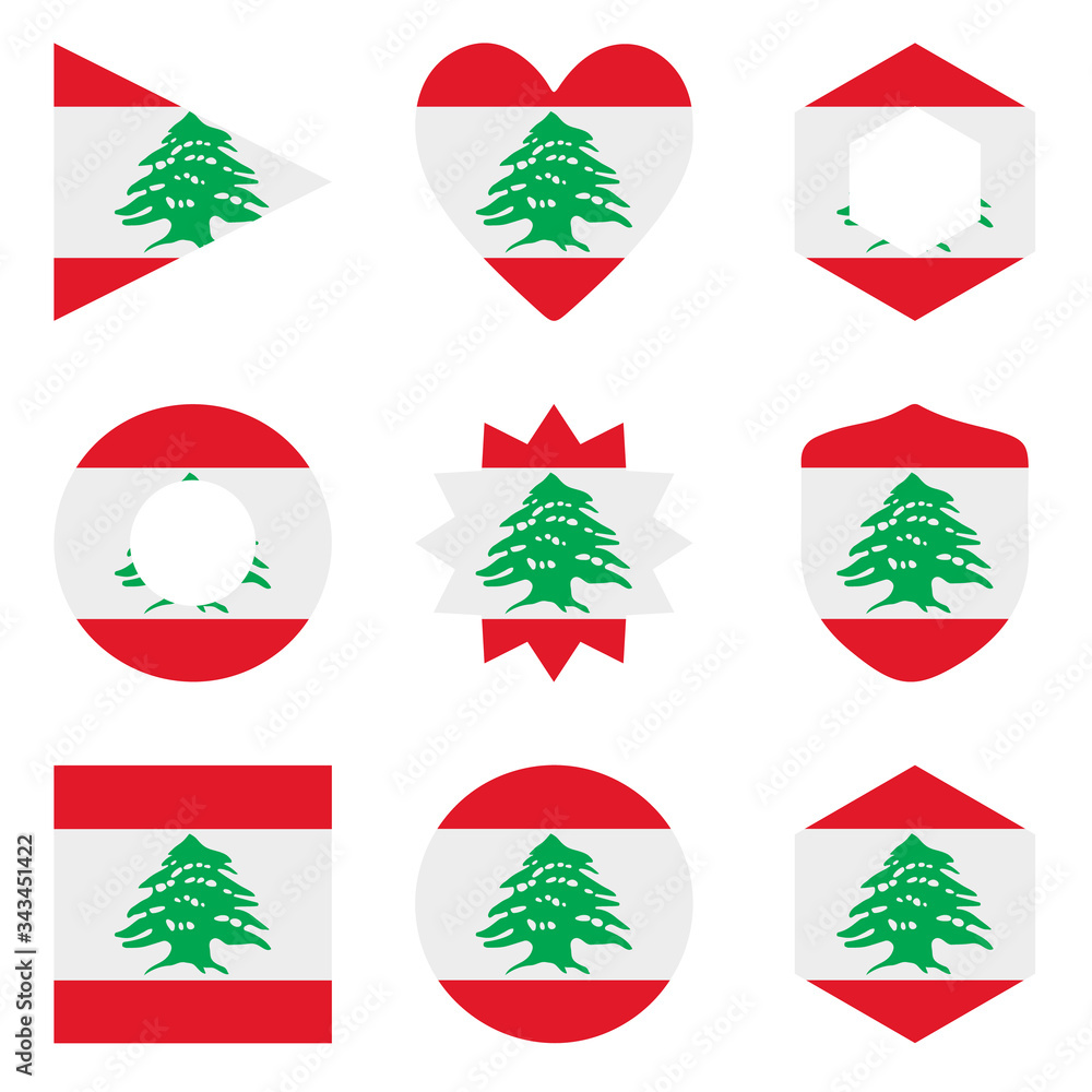 Set of nine form Lebanon. Vector icons. National flag of the Set of nine form Lebanon. Vector icons. National flag of the