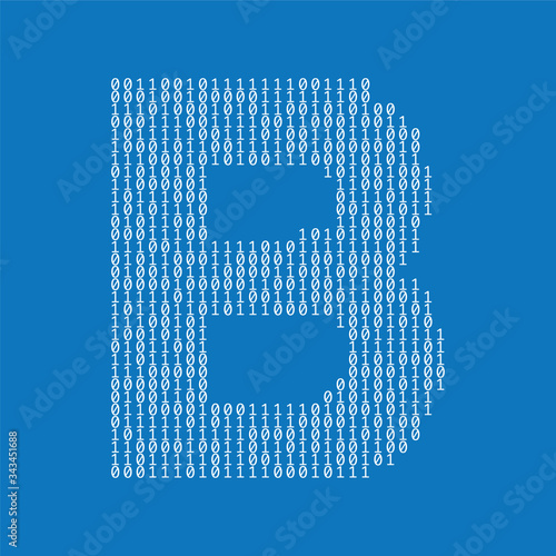 Letter B made from binary code digits. Technology background