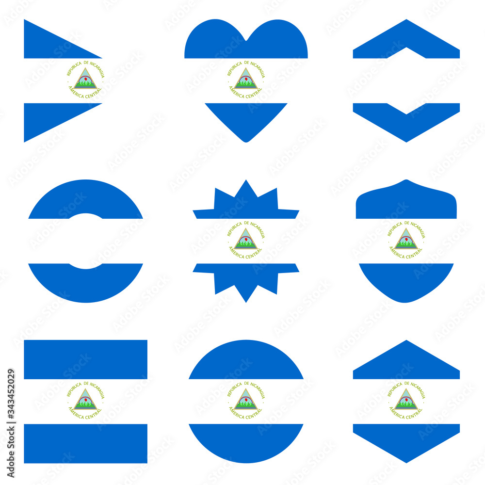 Set of nine form Nicaragua. Vector icons. National flag of the Set of nine form Nicaragua. Vector icons. National flag of the