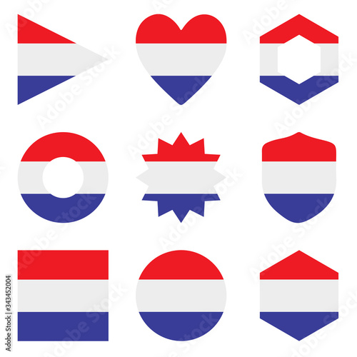 Set of nine form Netherlands. Vector icons. National flag of the