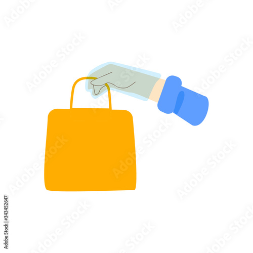 Concept of an online delivery service, tracking online orders, home and office delivery. Courier in protective gloves. Vector illustration.