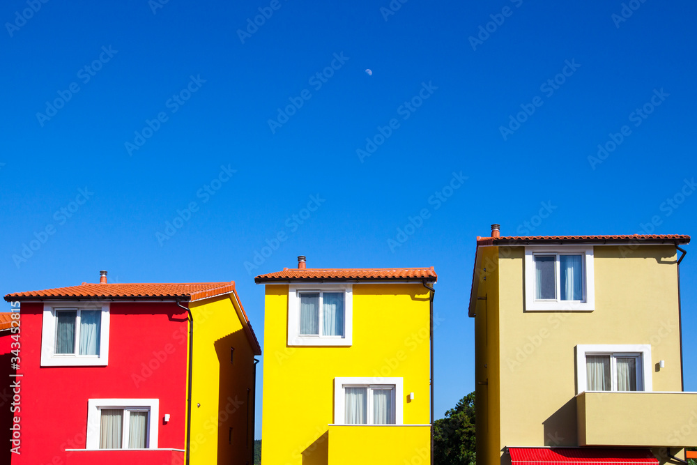 Colorful houses and blue sky