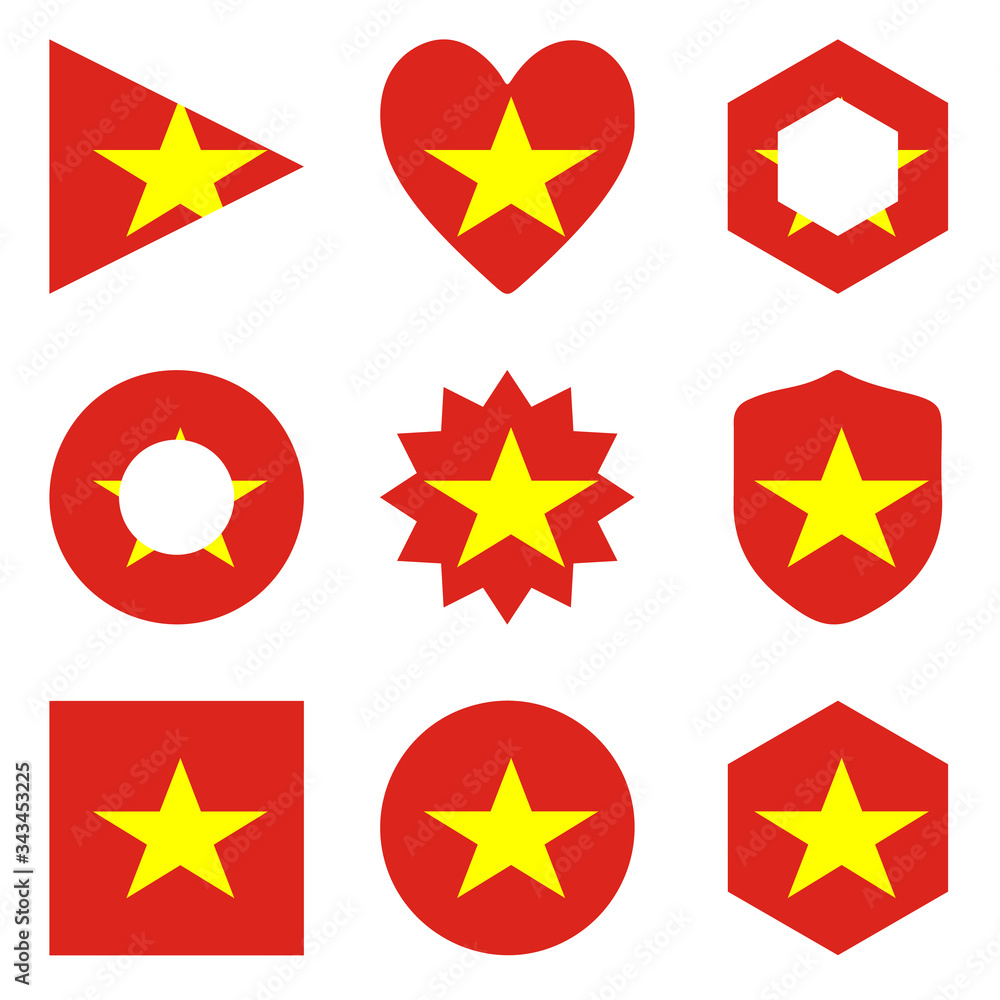 Set of nine form Vietnam. Vector icons. National flag of the Set of nine form Vietnam. Vector icons. National flag of the