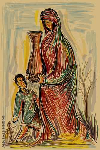 Abstract African Woman with Child (Vector Art)