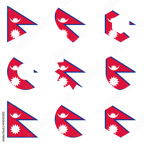 Set of nine form Nepal. Vector icons. National flag of the Nepal