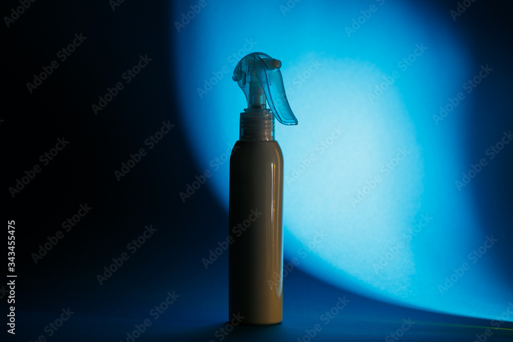 Fototapeta premium white bottle with cream, shampoo for hair, shower gel, colored background, beautiful studio light, beauty and youth of the human body