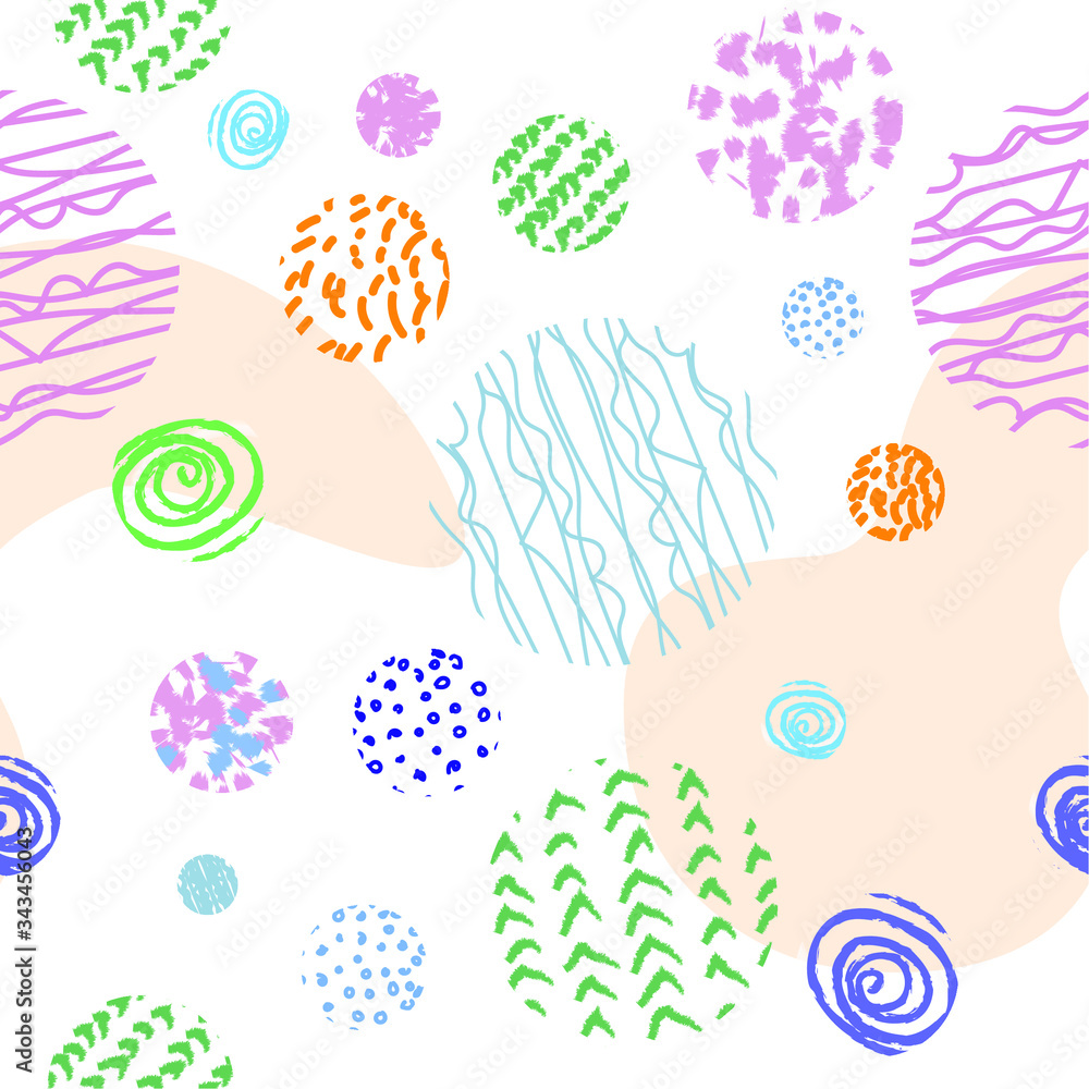Cute seamless pattern in doodle style. Print for textiles drawn by hand. Vector illustration. Circles pattern. Cute seamless pattern in doodle style. Print for textiles drawn by hand. Vector illustration. Circles pattern.