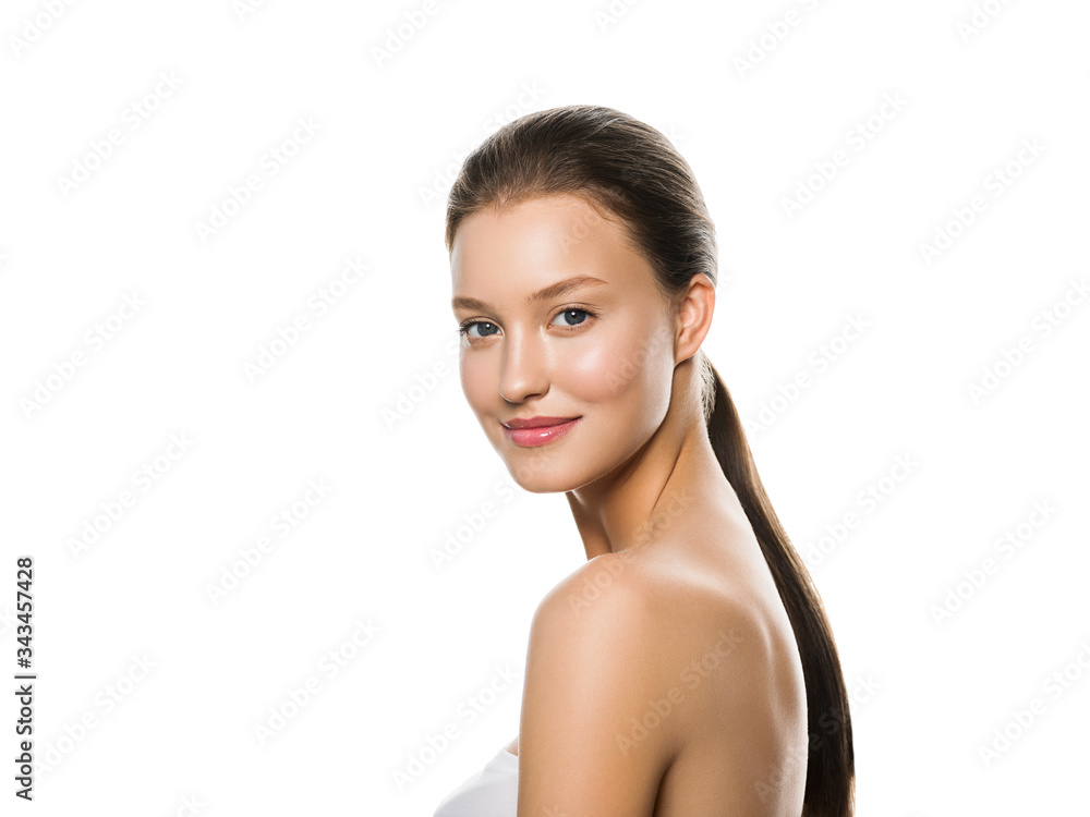 Beauty female portrait woman face healthy skin natural beauty make up clean fresh skin isolated on white Beauty female portrait woman face healthy skin natural beauty make up clean fresh skin isolated on white