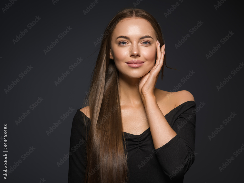 Long smooth hair woman natural skin beauty Long smooth hair woman natural skin beauty