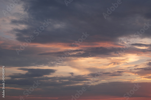 Dramatic sunset sky. Cloudy sky as a background.