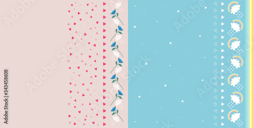 Children's colored ornaments with hearts, flowers, rainbows and clouds. Vector
graphics.