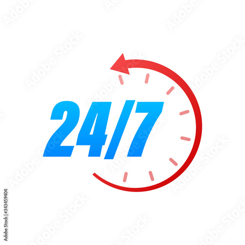 24-7 service concept. 24-7 open. Support service icon. Vector stock illustration.