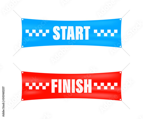 Start finish. Winner banner. Flat line cartoon vector illustration.