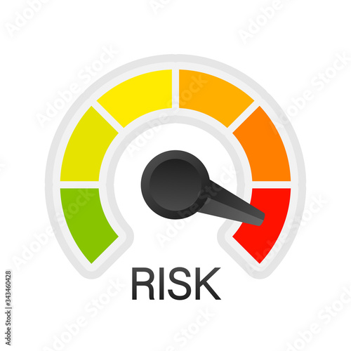 Risk icon on speedometer. High risk meter. Vector stock illustration.