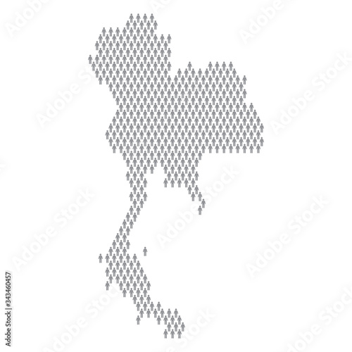 Thailand population infographic. Map made from stick figure people